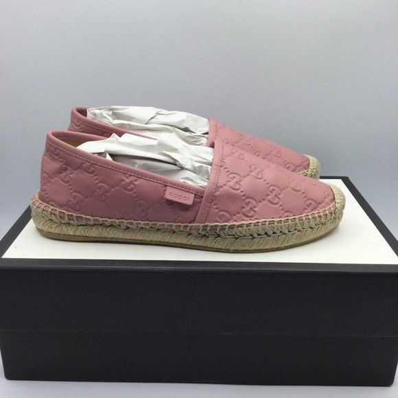 Gucci Guccissima Leather Espadrilles Rose Baby Pink Womens EU 37 US 7 454703 - Picture 1 of 14